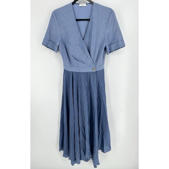 SANDRO Paty Wrap Effect Shantung Satin Midi Dress Women’s 6 Read - Picture 1 of 13